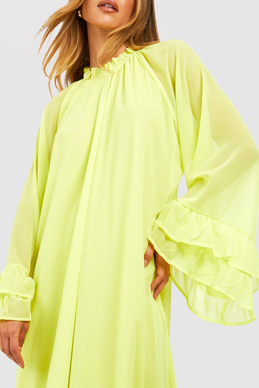 Chiffon Flare Sleeve Maxi Smock Dress